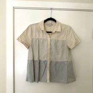 Madewell x The New Denim Project Stripe-Mix Seamed Button-Down Shirt Size M